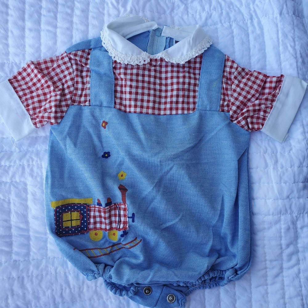VTG Blue and Red Checkered Baby Romper 90s